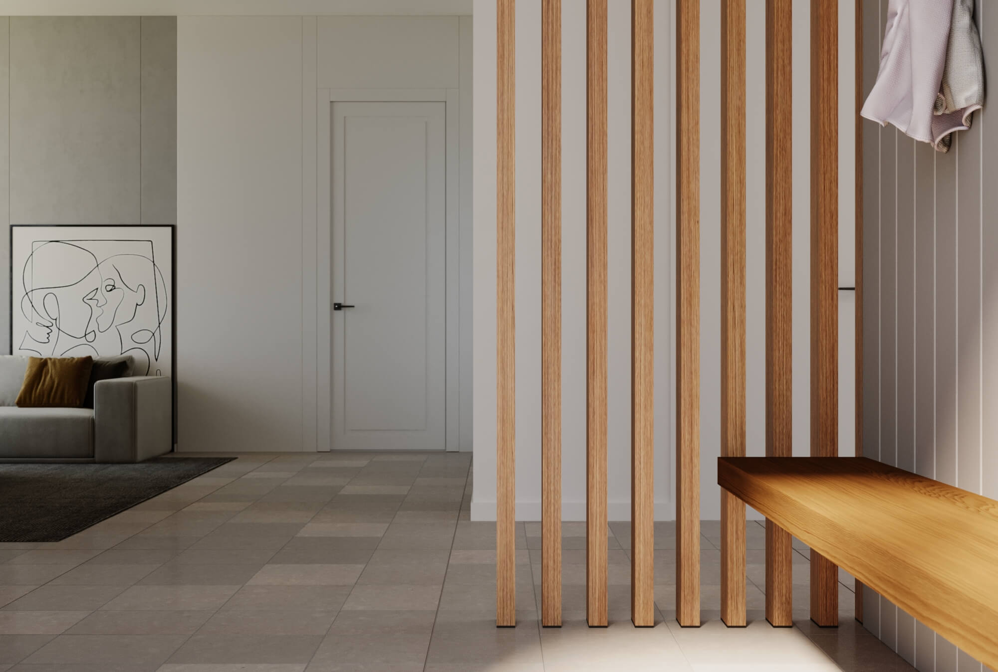 Wood Slat Room Divider – Walnut