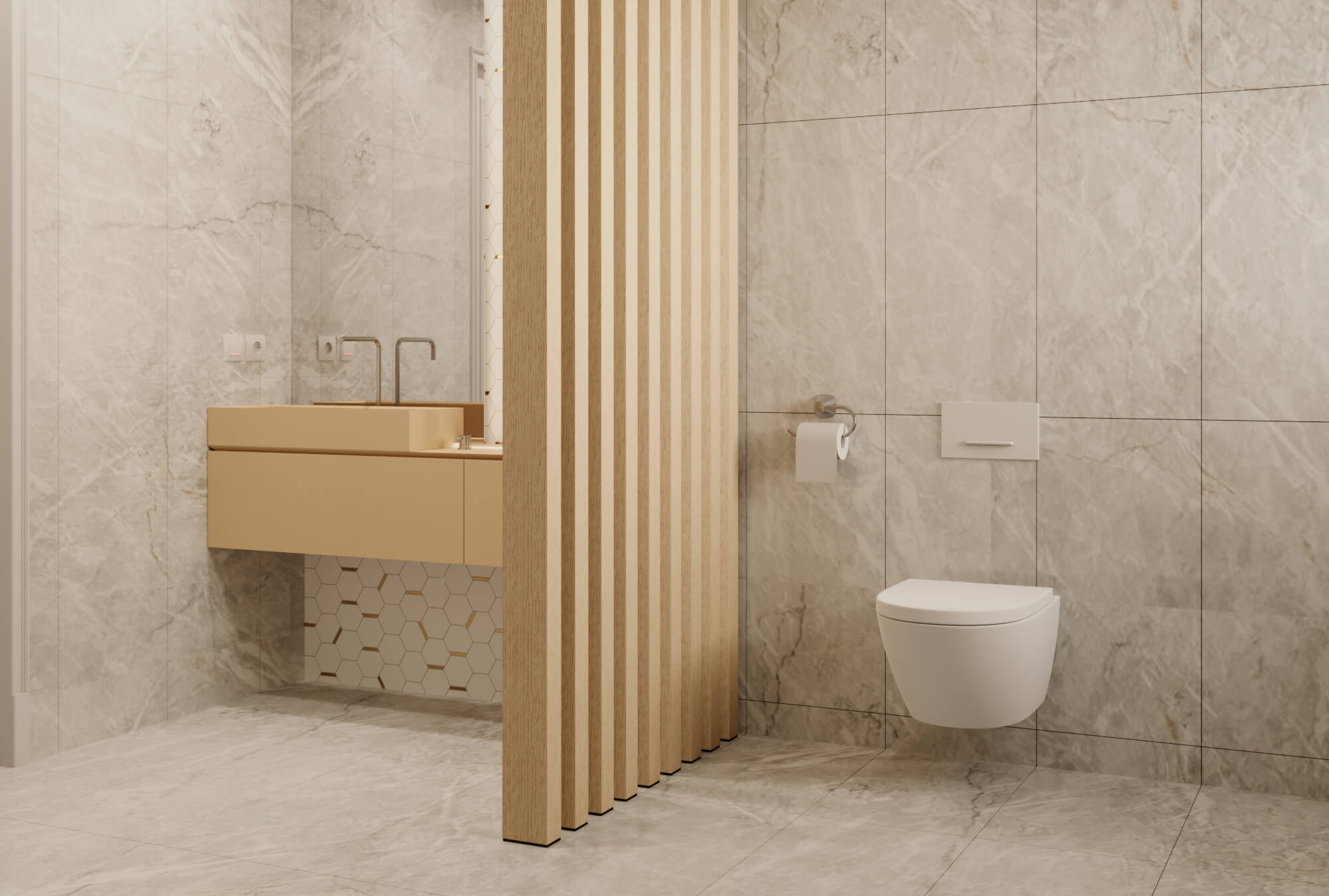 Wood Slat Room Divider – White Oak