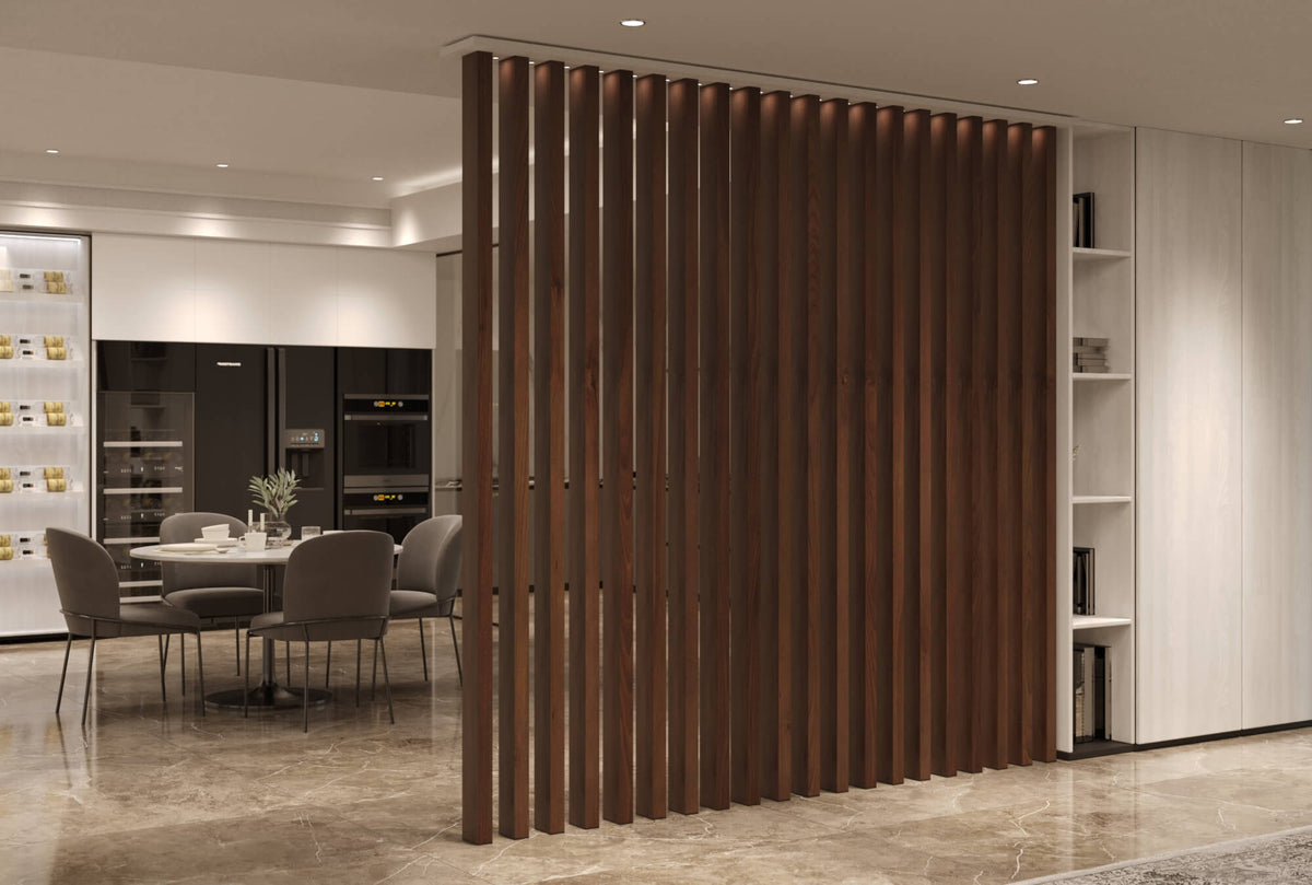 Dark Walnut Wood Slat Room Divider | SKANDINAVIA by Primo Panels ...
