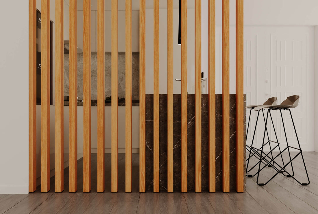 Wood Slat Room Divider – Light Walnut