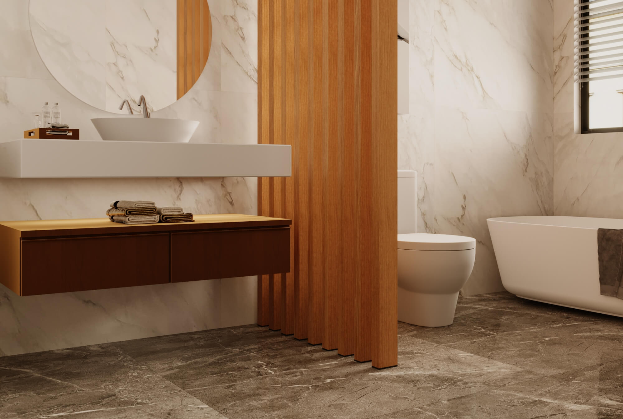 Wood Slat Room Divider – Light Walnut