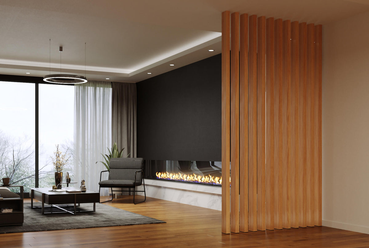 Light walnut wood slat divider detail