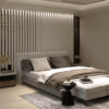 White Slat Room Divider with Lights in Bedroom